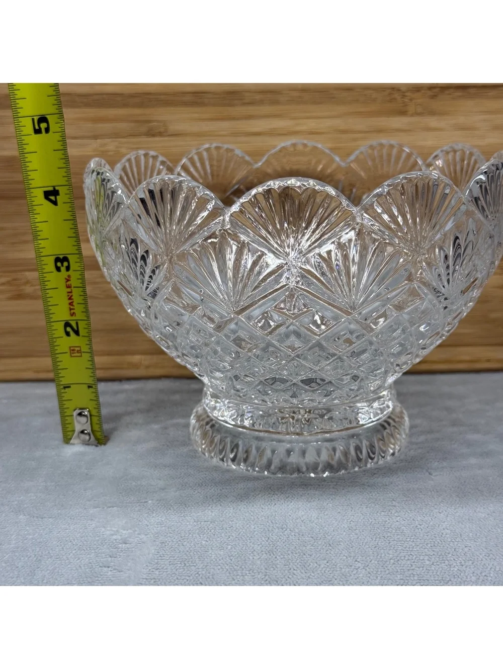Vintage Imperial Crystal Clara Footed Bowl 24 Lead Cut Glass Slovakia Scalloped